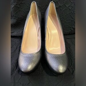 New! Calvin Klein Leather Silver/Black Platform Heels